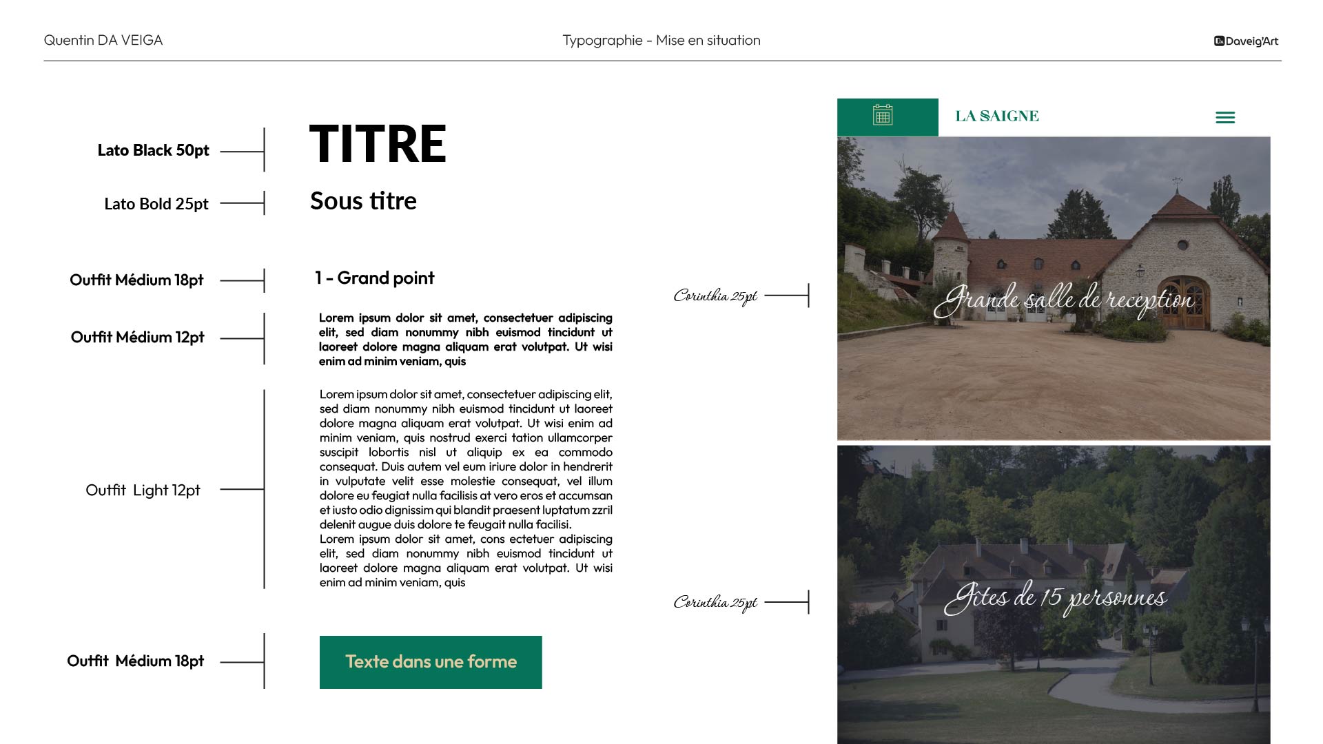 Création identité visuelle à Vichy : Charte graphique la Saigne, les typographies, guide d'utilisation.
