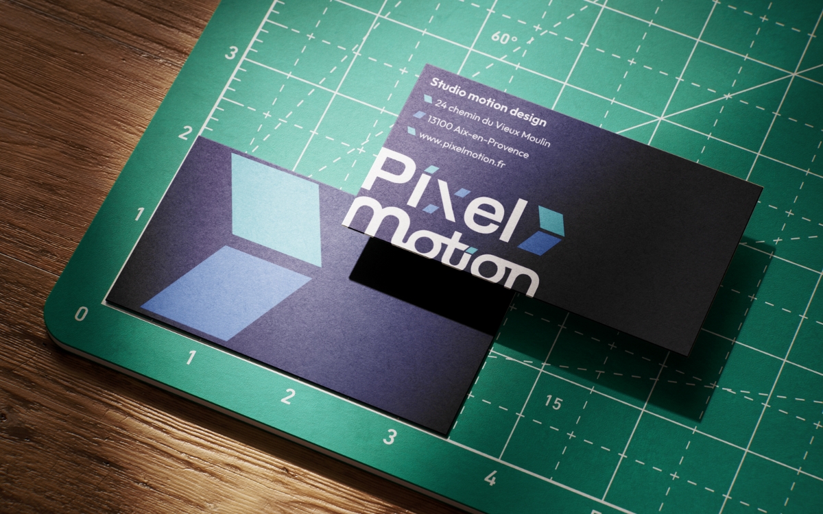 Starter Pack : carte de visite pour la société fictive Pixel Motion