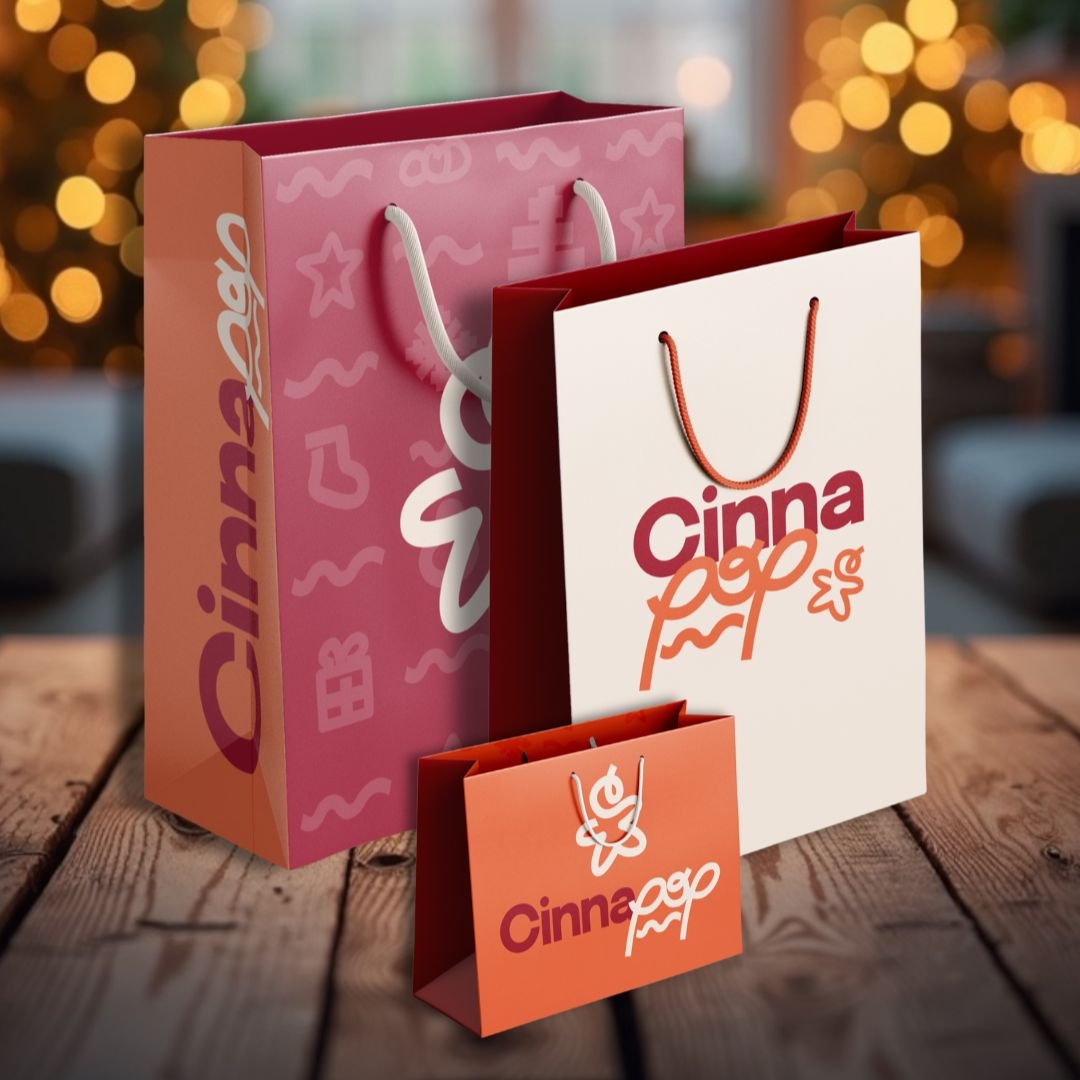 Packaging CinnaPop, sac cadeaux 3 tailles différentes.