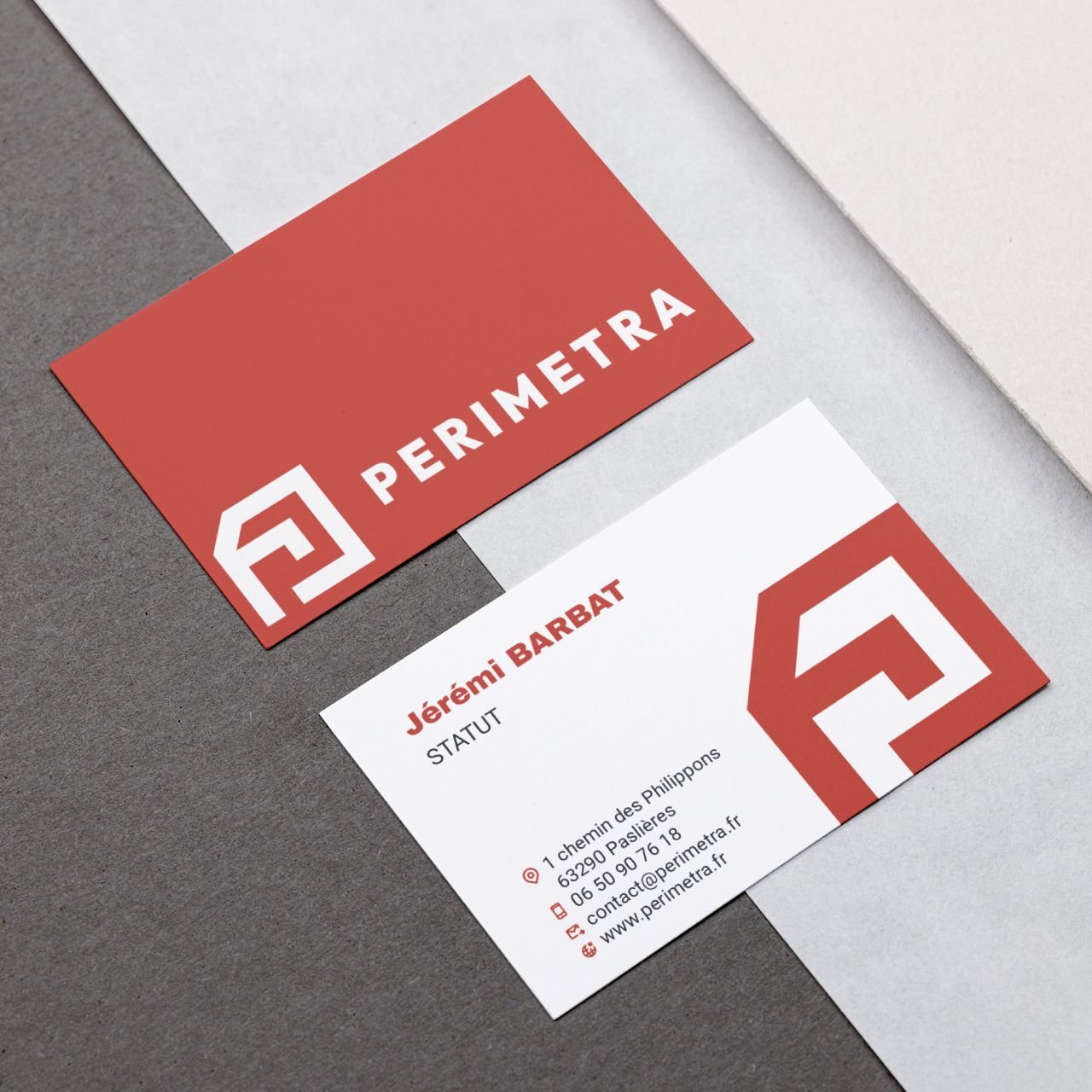 Graphiste logo : carte de visite de la société Périmetra.