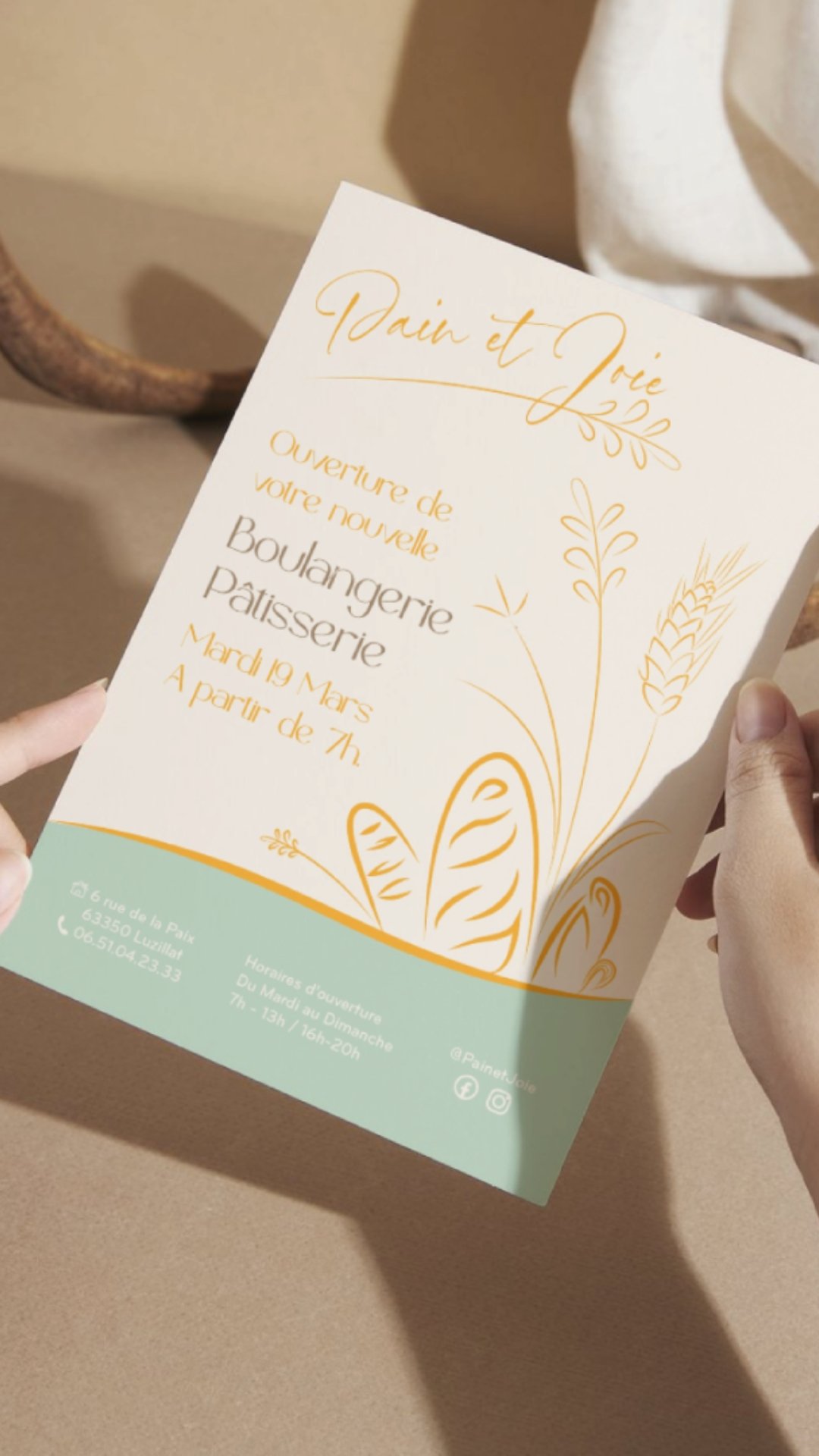 Flyer pour l'ouverture de la boulangerie Pain et Joie
