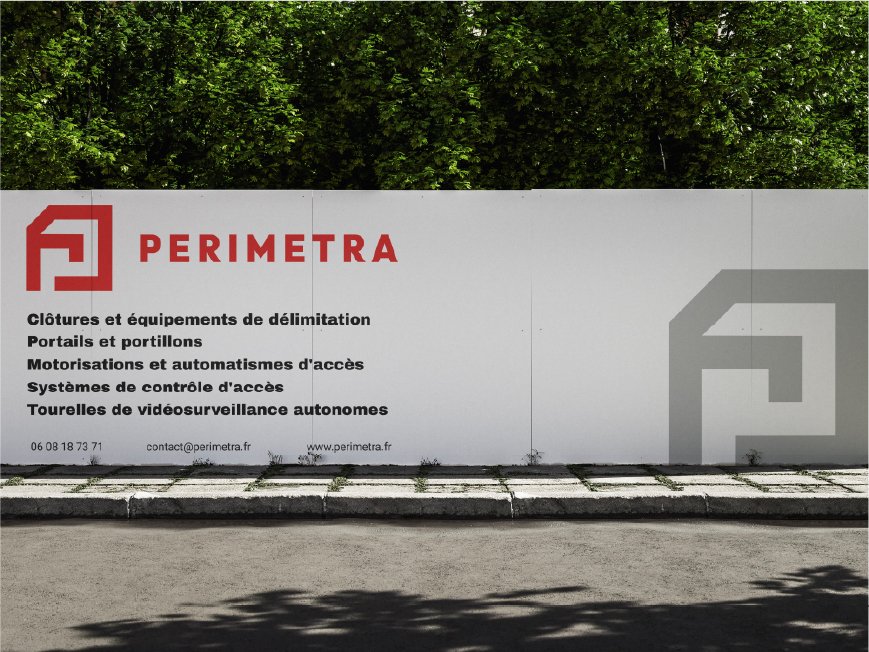 Graphiste logo : Panneau d'affichage de chantier pour la société Périmetra